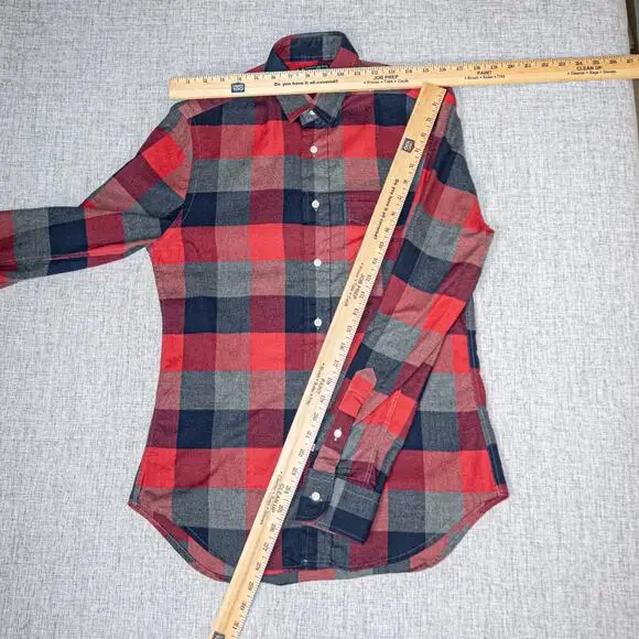 Gitman Bros Vintage Red Gray Check Flannel Shirt 100% Cotton size Small